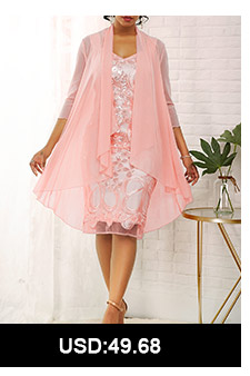 Chiffon Cardigan and High Waist Light Pink Dress