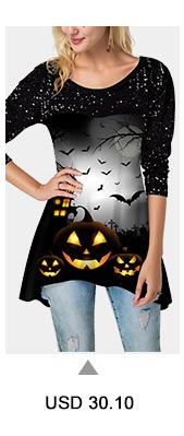 Halloween Print Asymmetric Hem Sequin Embellished T Shirt
