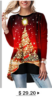 Layered Hem Christmas Tree Print T Shirt
