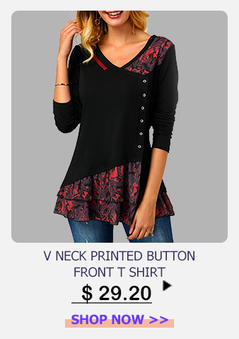V Neck Printed Button Front T Shirt

