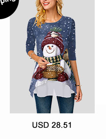 Christmas Snowman Print Long Sleeve Round Neck T Shirt
