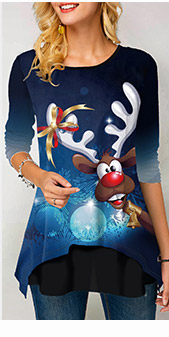 Christmas Reindeer Print Long Sleeve Gradient T Shirt
