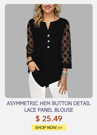 Asymmetric Hem Button Detail Lace Panel Blouse
