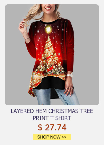 Layered Hem Christmas Tree Print T Shirt
