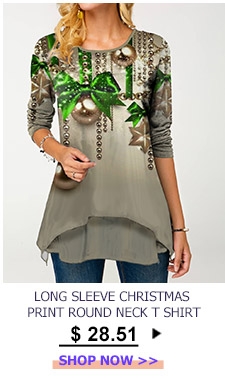 Long Sleeve Christmas Print Round Neck T Shirt
