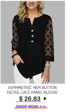 Asymmetric Hem Button Detail Lace Panel Blouse
