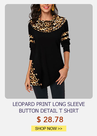 Leopard Print Long Sleeve Button Detail T Shirt

