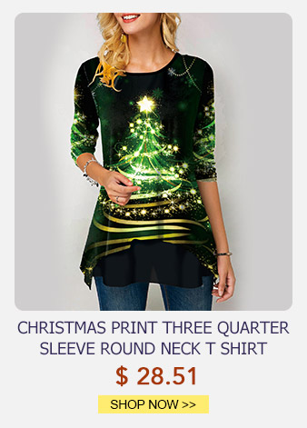 Christmas Print Three Quarter Sleeve Round Neck T Shirt
