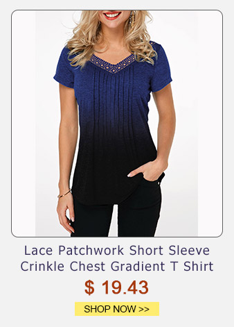 Lace Patchwork Short Sleeve Crinkle Chest Gradient T Shirt
